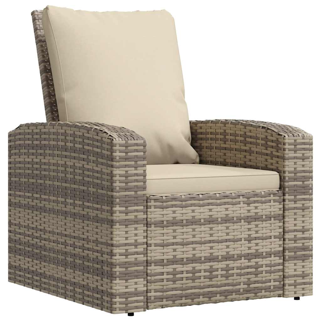Garden Reclining Chair with Cushions Light Brown Poly Rattan