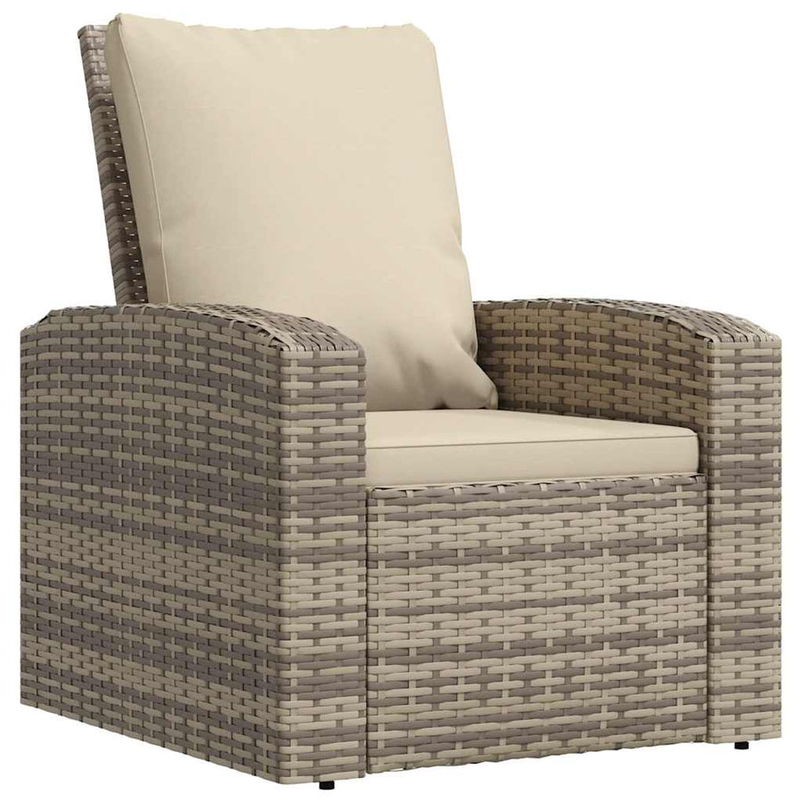 Garden Reclining Chair with Cushions Light Brown Poly Rattan