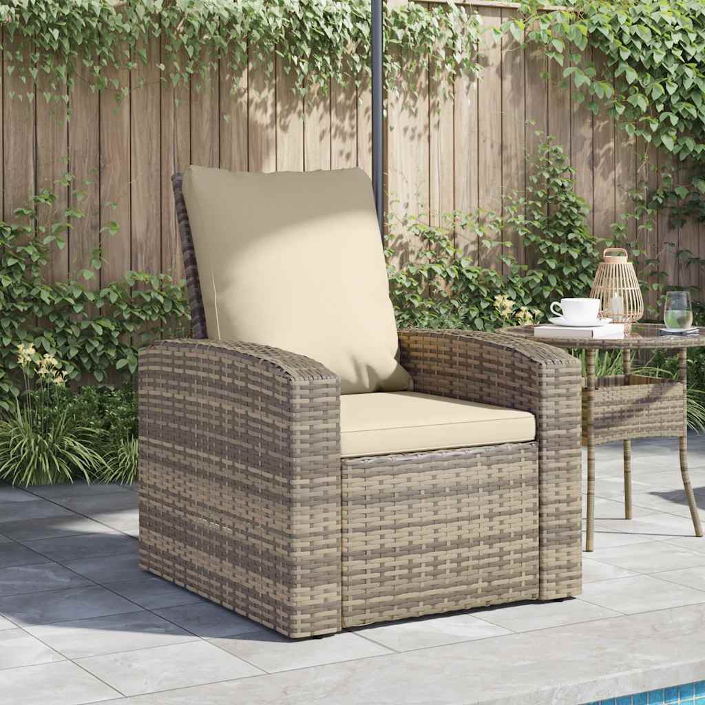 Garden Reclining Chair with Cushions Light Brown Poly Rattan