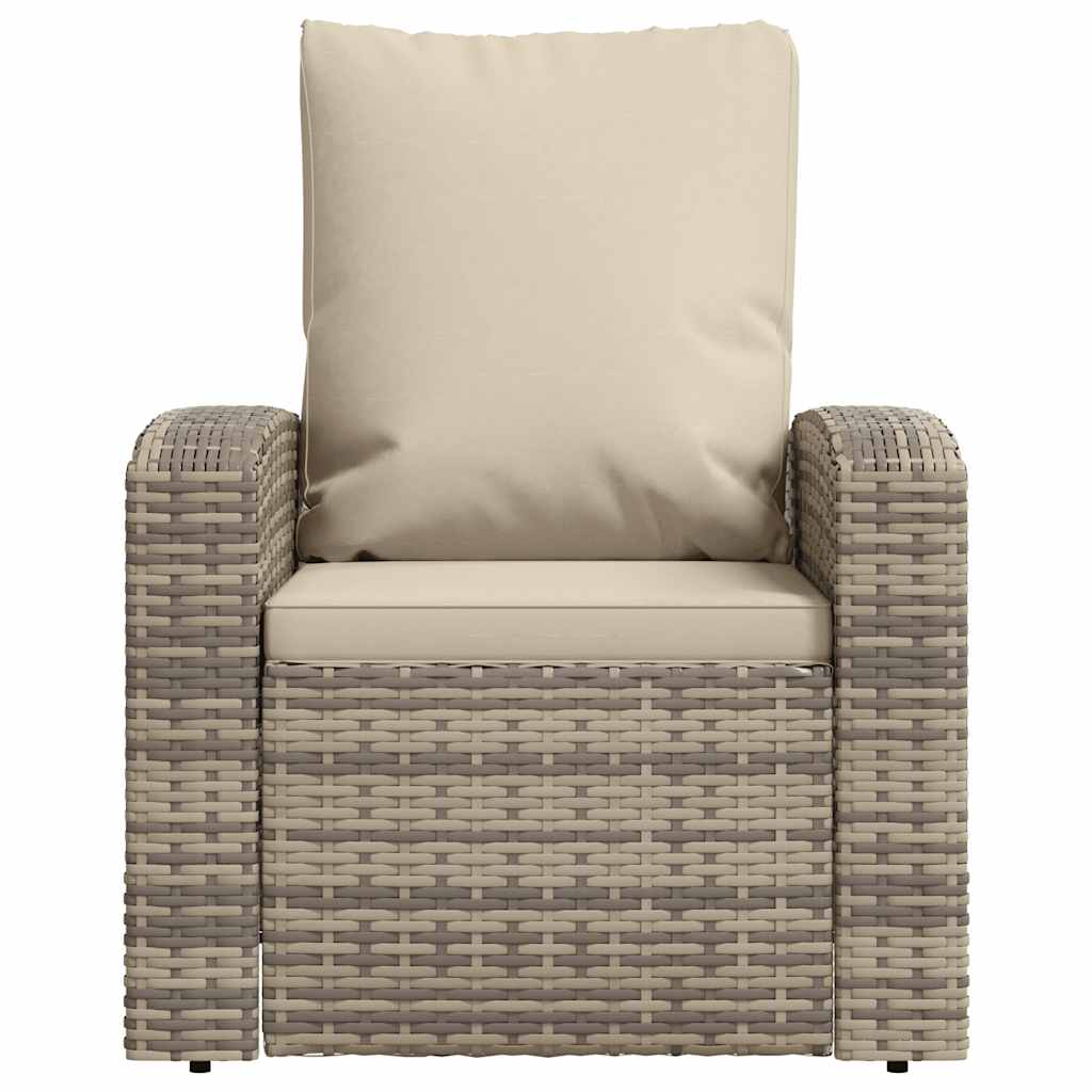 Garden Reclining Chair with Cushions Light Brown Poly Rattan