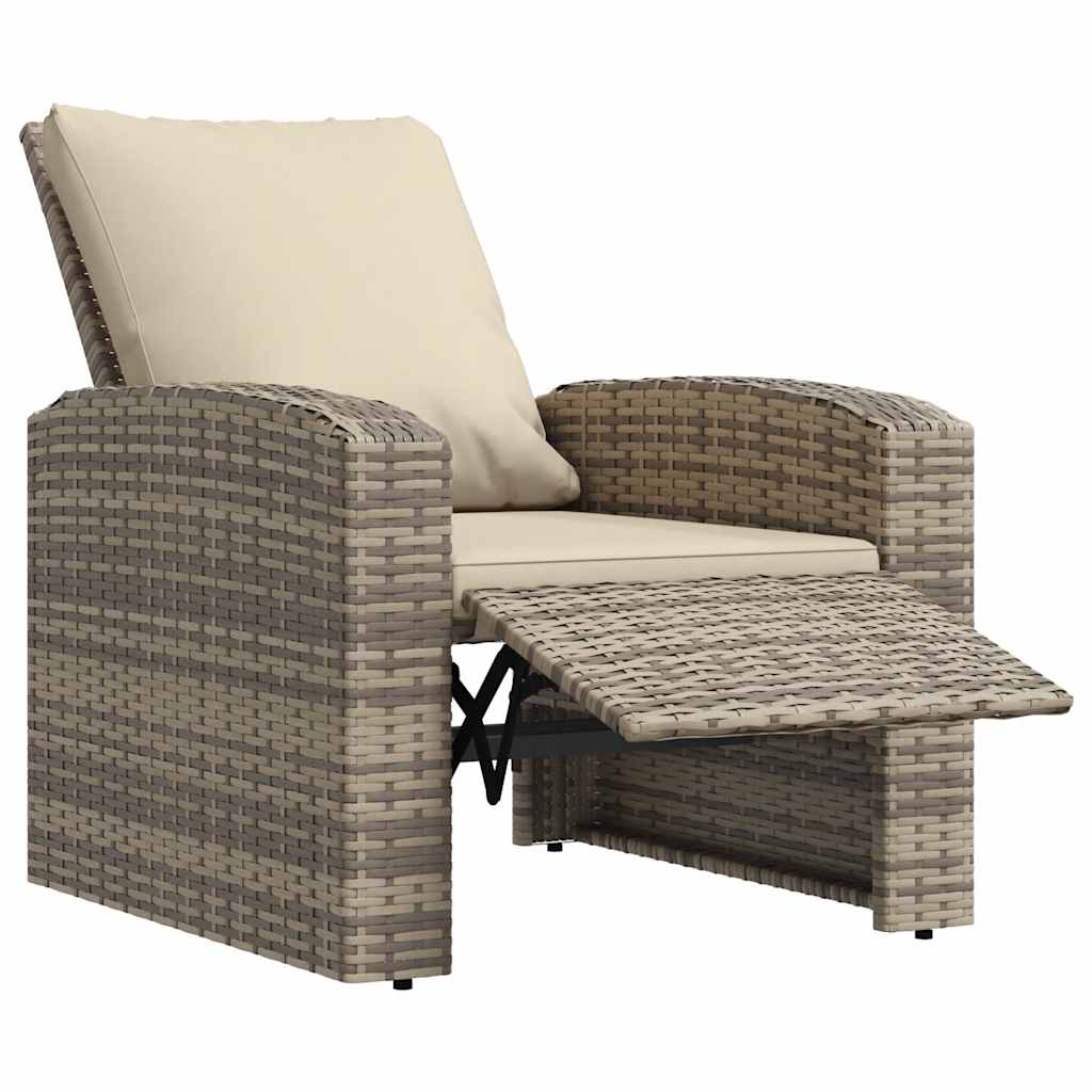 Garden Reclining Chair with Cushions Light Brown Poly Rattan