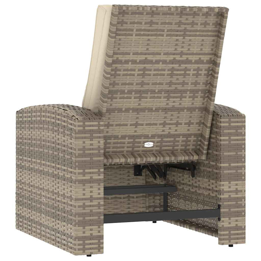 Garden Reclining Chair with Cushions Light Brown Poly Rattan