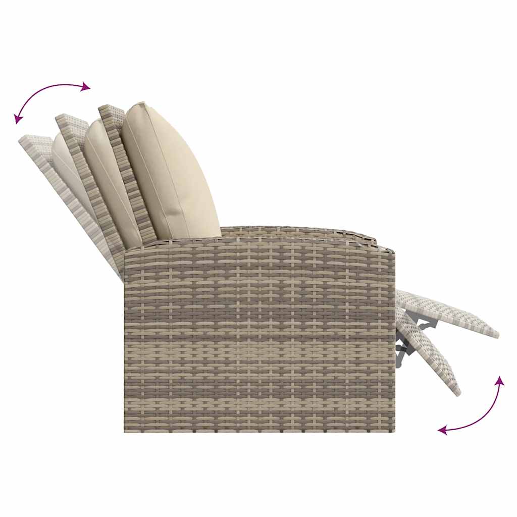 Garden Reclining Chair with Cushions Light Brown Poly Rattan