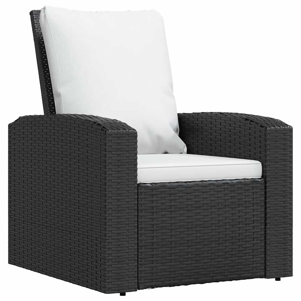 Garden Reclining Chair with Cushions Black Poly Rattan