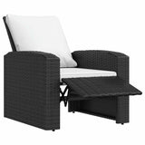 Garden Reclining Chair with Cushions Black Poly Rattan - 45-Degree Angle