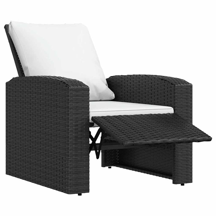 Garden Reclining Chair with Cushions Black Poly Rattan
