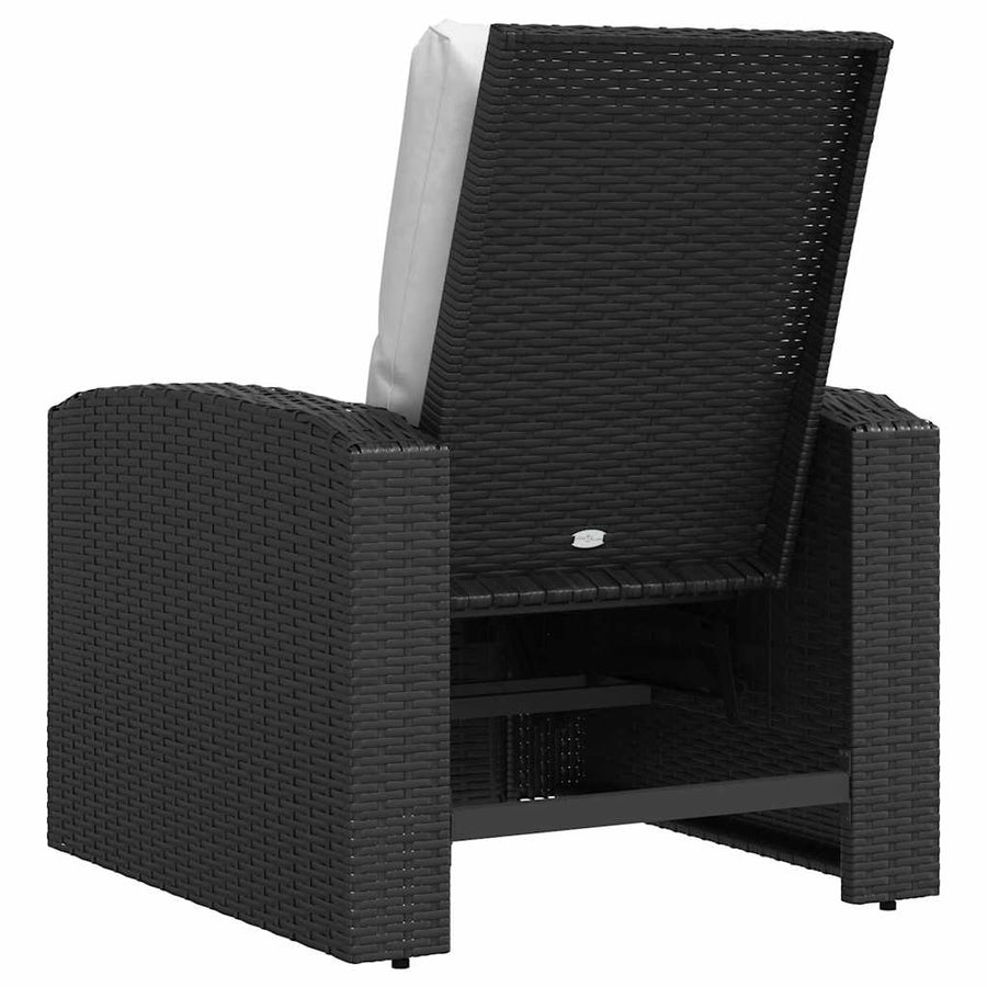 Garden Reclining Chair with Cushions Black Poly Rattan