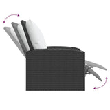 Garden Reclining Chair with Cushions Black Poly Rattan - Low Angle