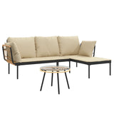 3 Piece Garden Lounge Set with Beige Cushions Poly Rattan - Side View