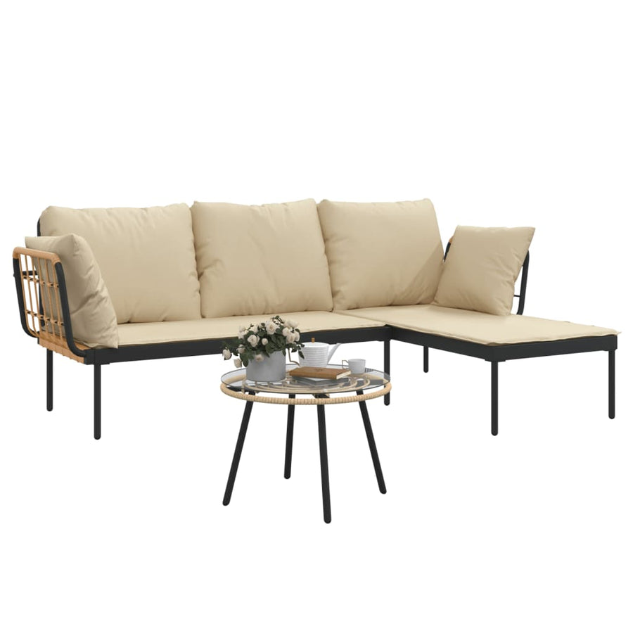 3 Piece Garden Lounge Set with Beige Cushions Poly Rattan