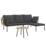 3 Piece Garden Lounge Set with Dark Grey Cushions Poly Rattan - Side View