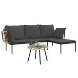 3 Piece Garden Lounge Set with Dark Grey Cushions Poly Rattan - Top-Down View