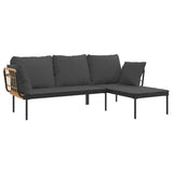 3 Piece Garden Lounge Set with Dark Grey Cushions Poly Rattan - 45-Degree Angle