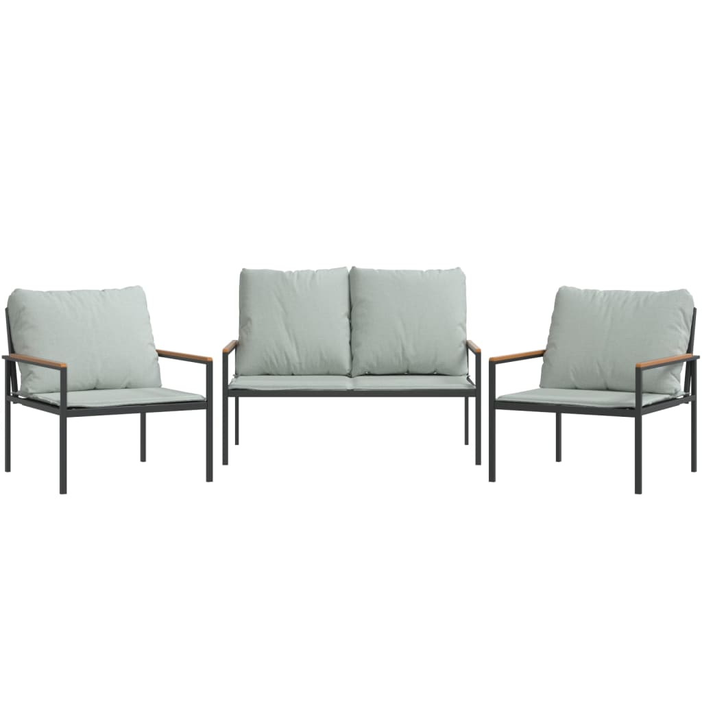 3 Piece Garden Lounge Set with Cushions Anthracite Steel