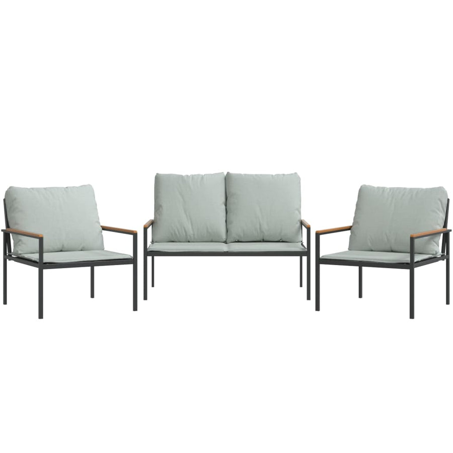 3 Piece Garden Lounge Set with Cushions Anthracite Steel