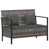 2-Seater Garden Bench with Cushions Grey Poly Rattan - Front View
