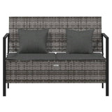 2-Seater Garden Bench with Cushions Grey Poly Rattan - Side View