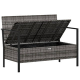 2-Seater Garden Bench with Cushions Grey Poly Rattan - Rear View