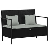 2-Seater Garden Bench with Cushions Black Poly Rattan - Front View