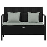 2-Seater Garden Bench with Cushions Black Poly Rattan