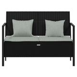 2-Seater Garden Bench with Cushions Black Poly Rattan - Side View