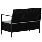 2-Seater Garden Bench with Cushions Black Poly Rattan - 45-Degree Angle