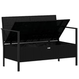 2-Seater Garden Bench with Cushions Black Poly Rattan - Rear View