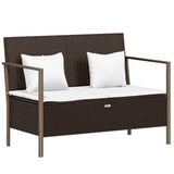 2-Seater Garden Bench with Cushions Brown Poly Rattan - Front View