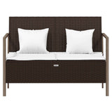 2-Seater Garden Bench with Cushions Brown Poly Rattan - Side View