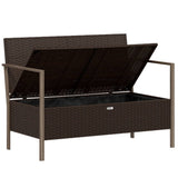 2-Seater Garden Bench with Cushions Brown Poly Rattan - Rear View