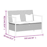 2-Seater Garden Bench with Cushions Brown Poly Rattan