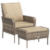 Garden Chair with Footstool Light Brown Poly Rattan
