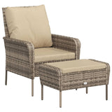 Garden Chair with Footstool Light Brown Poly Rattan - Front View