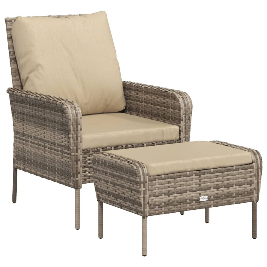 Garden Chair with Footstool Light Brown Poly Rattan