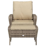 Garden Chair with Footstool Light Brown Poly Rattan - Side View