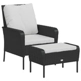 Garden Chair with Footstool Black Poly Rattan - Front View
