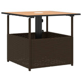 Garden Table with Parasol Hole Brown 55x55x46.5 cm Poly Rattan - Front View