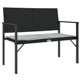 2-Seater Garden Bench with Cushion Black Poly Rattan - Front View