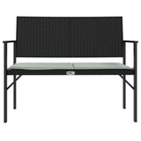 2-Seater Garden Bench with Cushion Black Poly Rattan - Side View