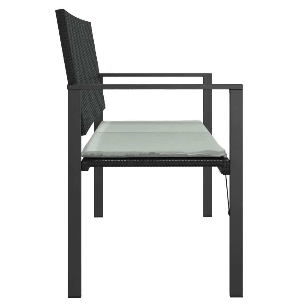 2-Seater Garden Bench with Cushion Black Poly Rattan