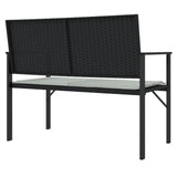 2-Seater Garden Bench with Cushion Black Poly Rattan