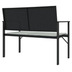 2-Seater Garden Bench with Cushion Black Poly Rattan