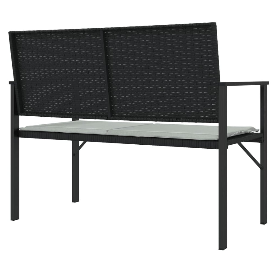 2-Seater Garden Bench with Cushion Black Poly Rattan