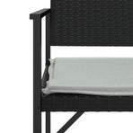 2-Seater Garden Bench with Cushion Black Poly Rattan