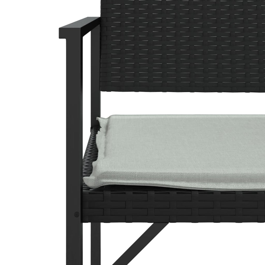 2-Seater Garden Bench with Cushion Black Poly Rattan