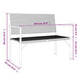 2-Seater Garden Bench Black Poly Rattan - Low Angle
