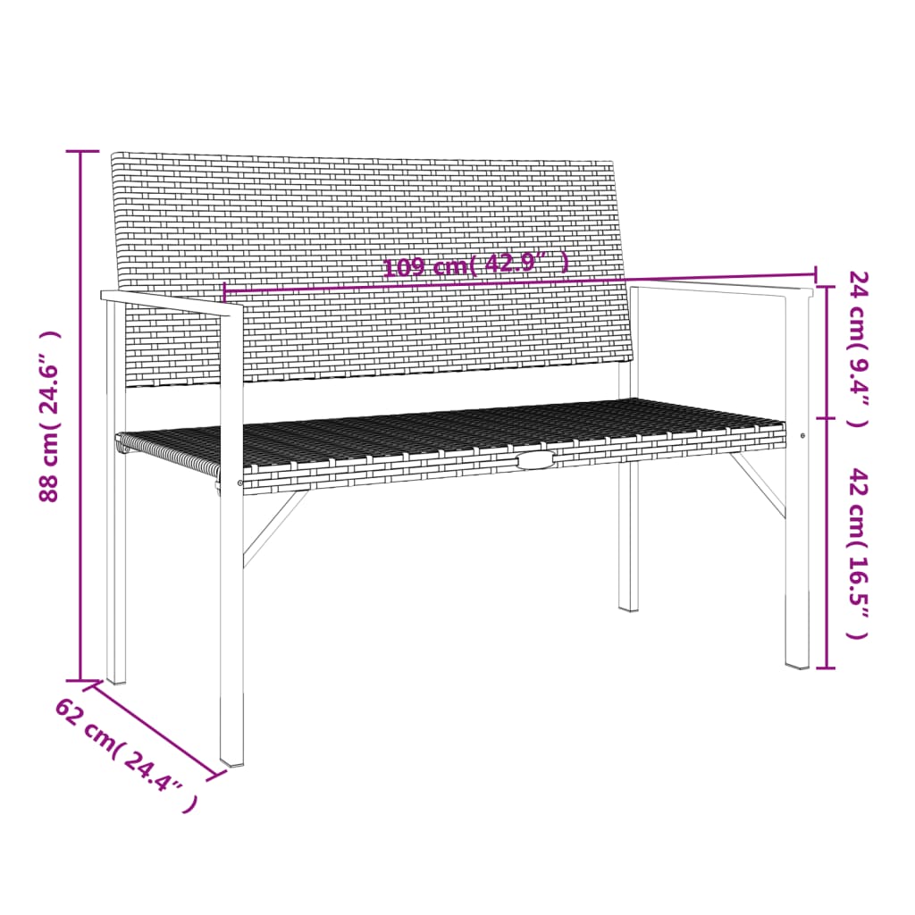 2-Seater Garden Bench Grey Poly Rattan