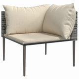 Garden Corner Sofa with Cushions Grey Poly Rattan - Front View