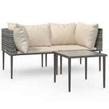 3 Piece Garden Lounge Set with Cushions Grey Poly Rattan - Front View