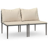 Garden Middle Sofas with Cushions 2 pcs Grey Poly Rattan - Front View